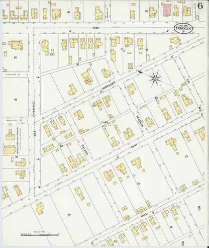 Sanborn Fire Insurance Map from Franklin, Independent Cities, Virginia (1907), Sheet #0006 - Historic Sanborn Fire Insurance Map Print, vintage old map wall art, antique decor, genealogy gift, Virginia Virginia map