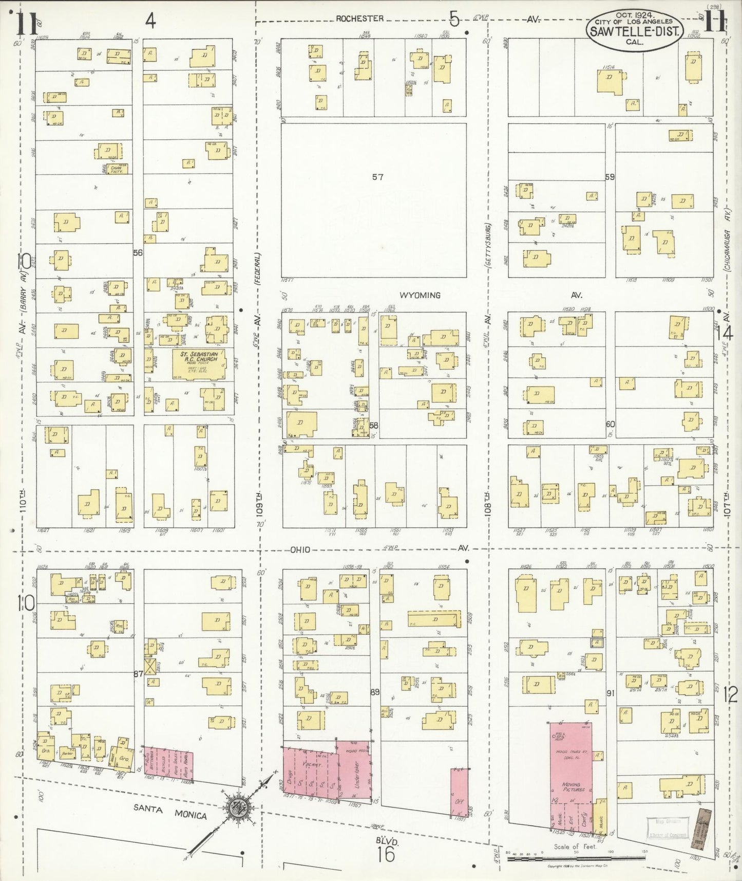 Sanborn Fire Insurance Map from Sawtelle, Los Angeles County, California (1924), Sheet #0011 - Complete Map Set gallery image, historic Sanborn map, vintage wall art, California California