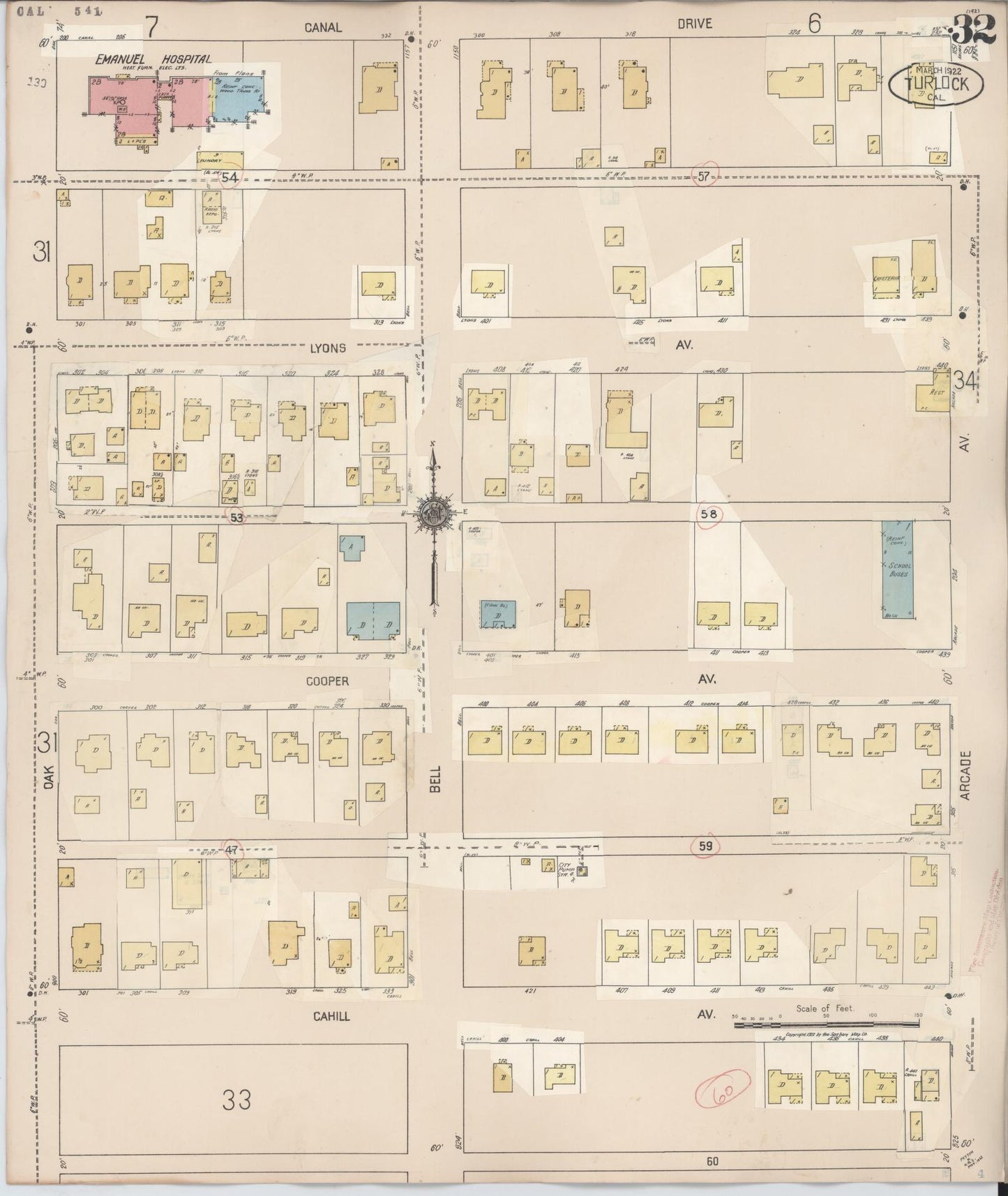 Sanborn Fire Insurance Map from Turlock, Stanislaus County, California (1943), Sheet #0032 - Complete Map Set gallery image, historic Sanborn map, vintage wall art, California California