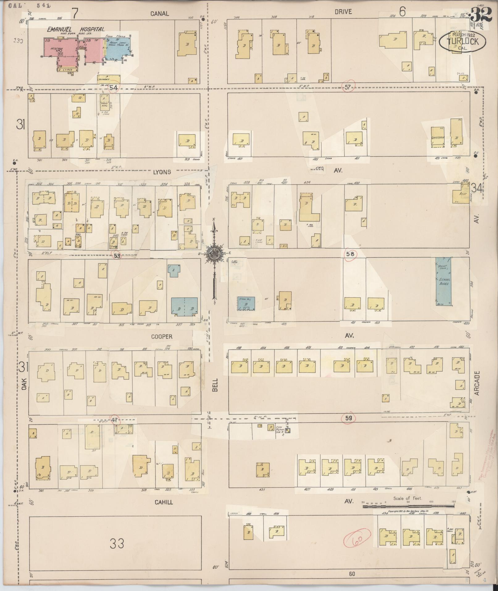 Sanborn Fire Insurance Map from Turlock, Stanislaus County, California (1943), Sheet #0032 - Complete Map Set gallery image, historic Sanborn map, vintage wall art, California California