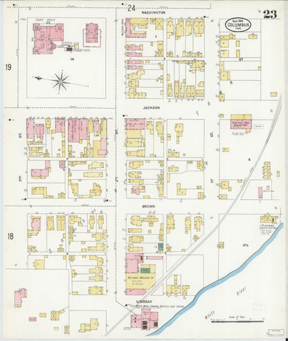 Sanborn Fire Insurance Map from Columbus, Bartholomew County, Indiana (1906), Sheet #0023 - Historic Sanborn Fire Insurance Map Print, vintage old map wall art, antique decor, genealogy gift, Indiana Indiana map