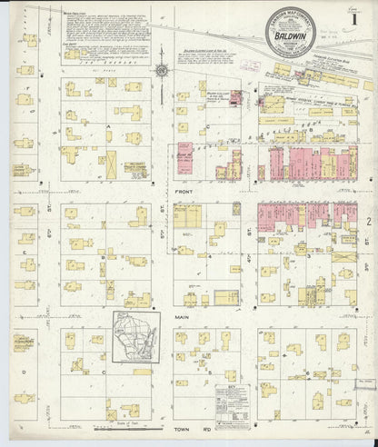 Sanborn Fire Insurance Map from Baldwin, St. Croix County, Wisconsin (1912), Sheet #0001 - Complete Map Set gallery image, historic Sanborn map, vintage wall art, Wisconsin Wisconsin