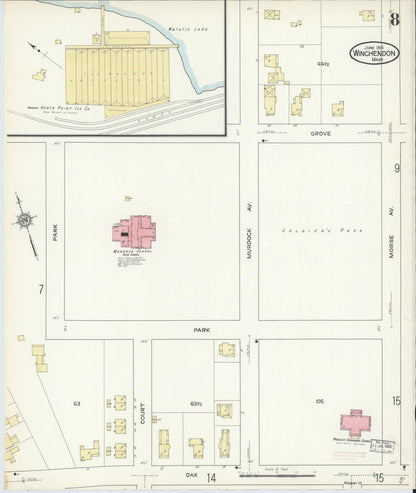 Sanborn Fire Insurance Map from Winchendon, Worcester County, Massachusetts (1914), Sheet #0008 - Historic Sanborn Fire Insurance Map Print, vintage old map wall art, antique decor, genealogy gift, Massachusetts Massachusetts map