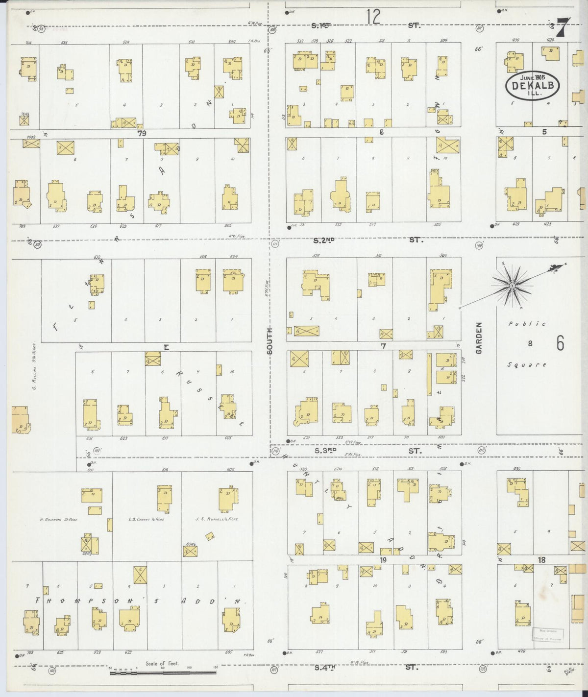 Sanborn Fire Insurance Map from De Kalb, De Kalb County, Illinois (1905), Sheet #0007 - Complete Map Set gallery image, historic Sanborn map, vintage wall art, Illinois Illinois