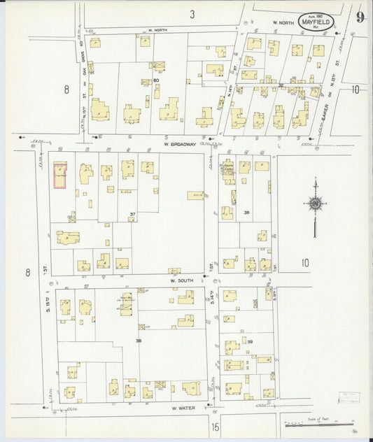 Sanborn Fire Insurance Map from Mayfield, Graves County, Kentucky (1910), Sheet #0009 - Historic Sanborn Fire Insurance Map Print, vintage old map wall art, antique decor, genealogy gift, Kentucky Kentucky map