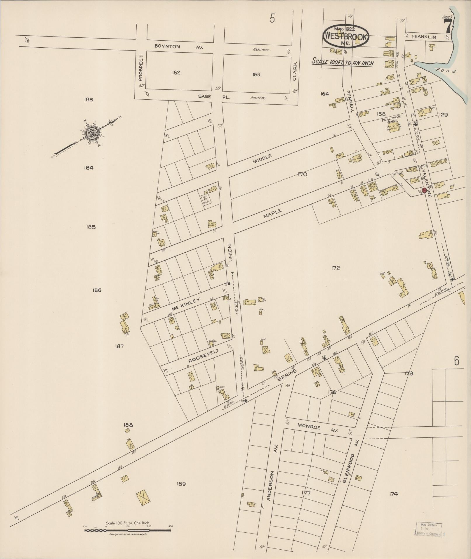 Sanborn Fire Insurance Map from Westbrook, Cumberland County, Maine (1922), Sheet #0007 - Complete Map Set gallery image, historic Sanborn map, vintage wall art, Maine Maine