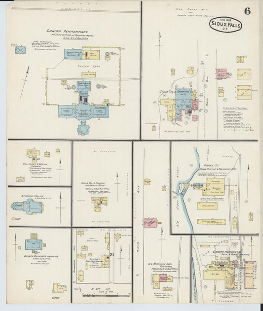 Sanborn Fire Insurance Map from Sioux Falls, Minnehaha County, South Dakota (1888), Sheet #0006 - Historic Sanborn Fire Insurance Map Print, vintage old map wall art, antique decor, genealogy gift, South Dakota South Dakota map