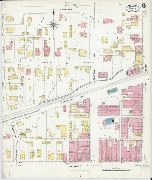 Sanborn Fire Insurance Map from Paris, Edgar County, Illinois (1908), Sheet #0006 - Historic Sanborn Fire Insurance Map Print, vintage old map wall art, antique decor, genealogy gift, Illinois Illinois map