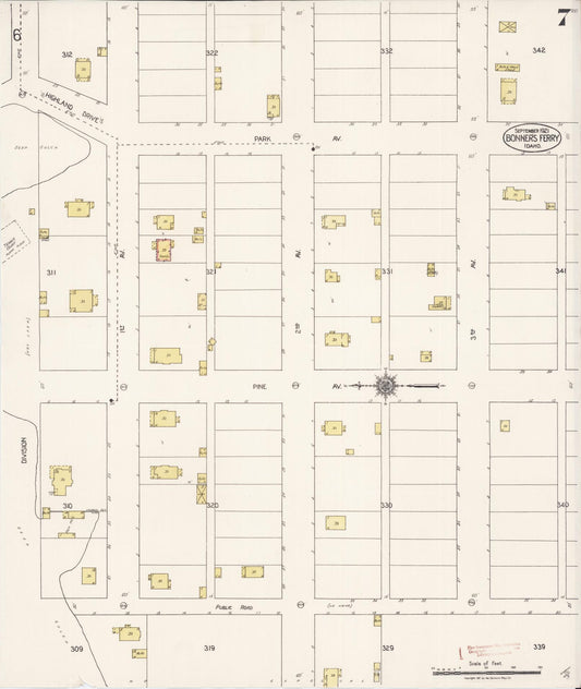 Sanborn Fire Insurance Map from Bonners Ferry, Boundary County, Idaho (1921), Sheet #0007 - Historic Sanborn Fire Insurance Map Print, vintage old map wall art, antique decor, genealogy gift, Idaho Idaho map