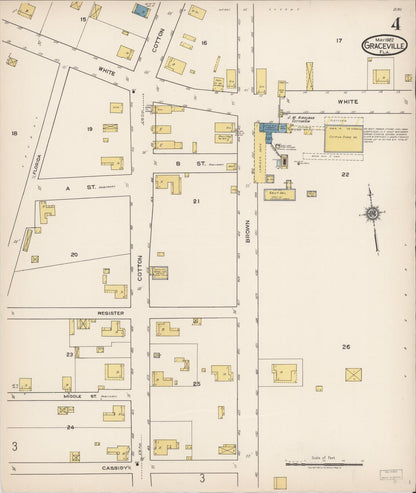 Sanborn Fire Insurance Map from Graceville, Jackson County, Florida (1922), Sheet #0004 - Historic Sanborn Fire Insurance Map Print, vintage old map wall art, antique decor, genealogy gift, Florida Florida map