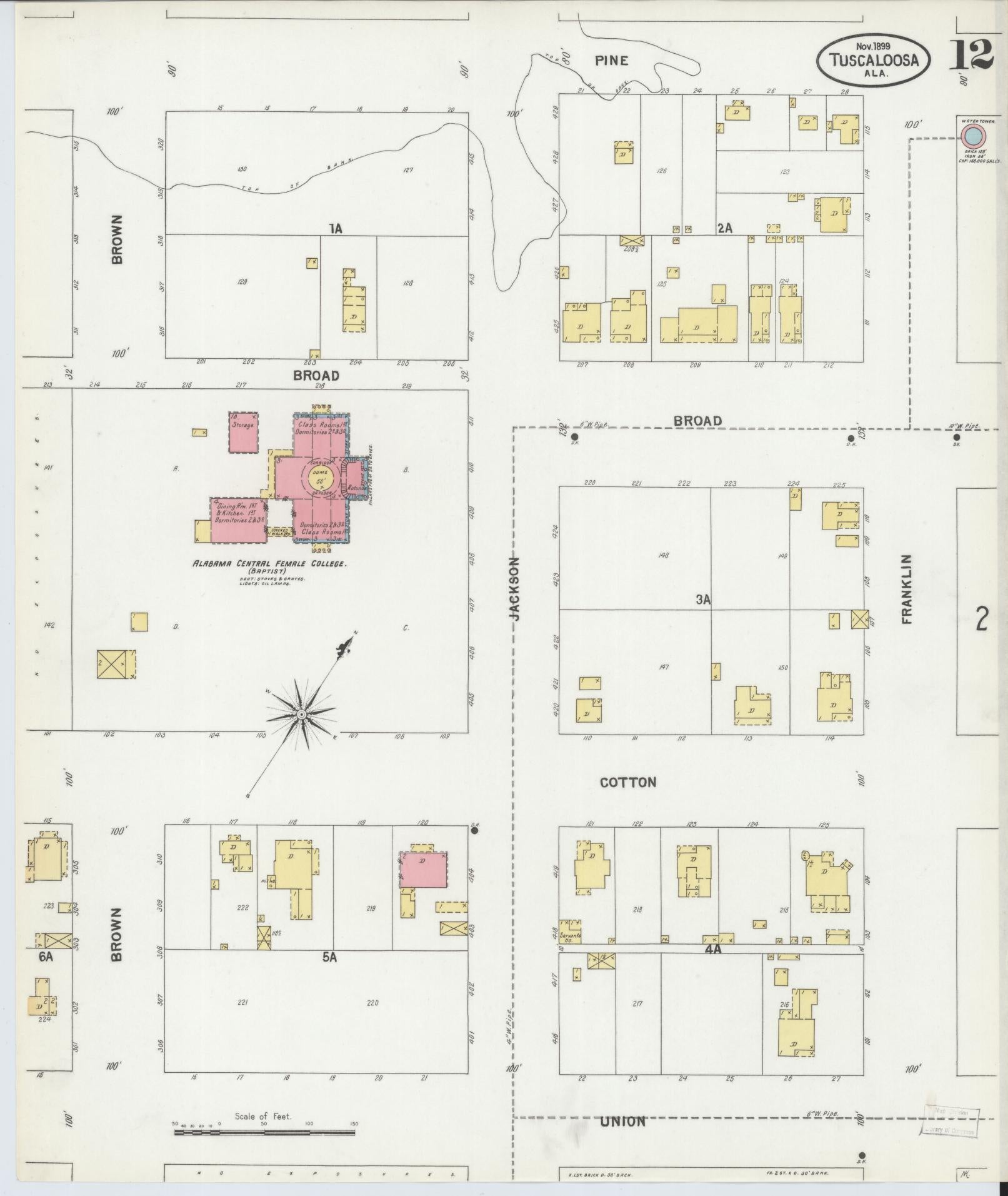 Sanborn Fire Insurance Map from Tuscaloosa, Tuscaloosa County, Alabama (1899), Sheet #0012 - Complete Map Set gallery image, historic Sanborn map, vintage wall art, Alabama Alabama