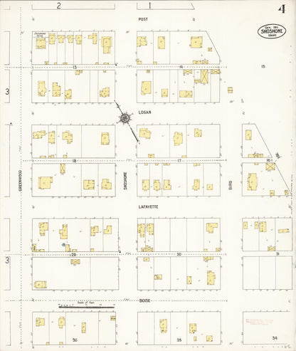 Sanborn Fire Insurance Map from Shoshone, Lincoln County, Idaho (1911), Sheet #0004 - Complete Map Set gallery image, historic Sanborn map, vintage wall art, Idaho Idaho