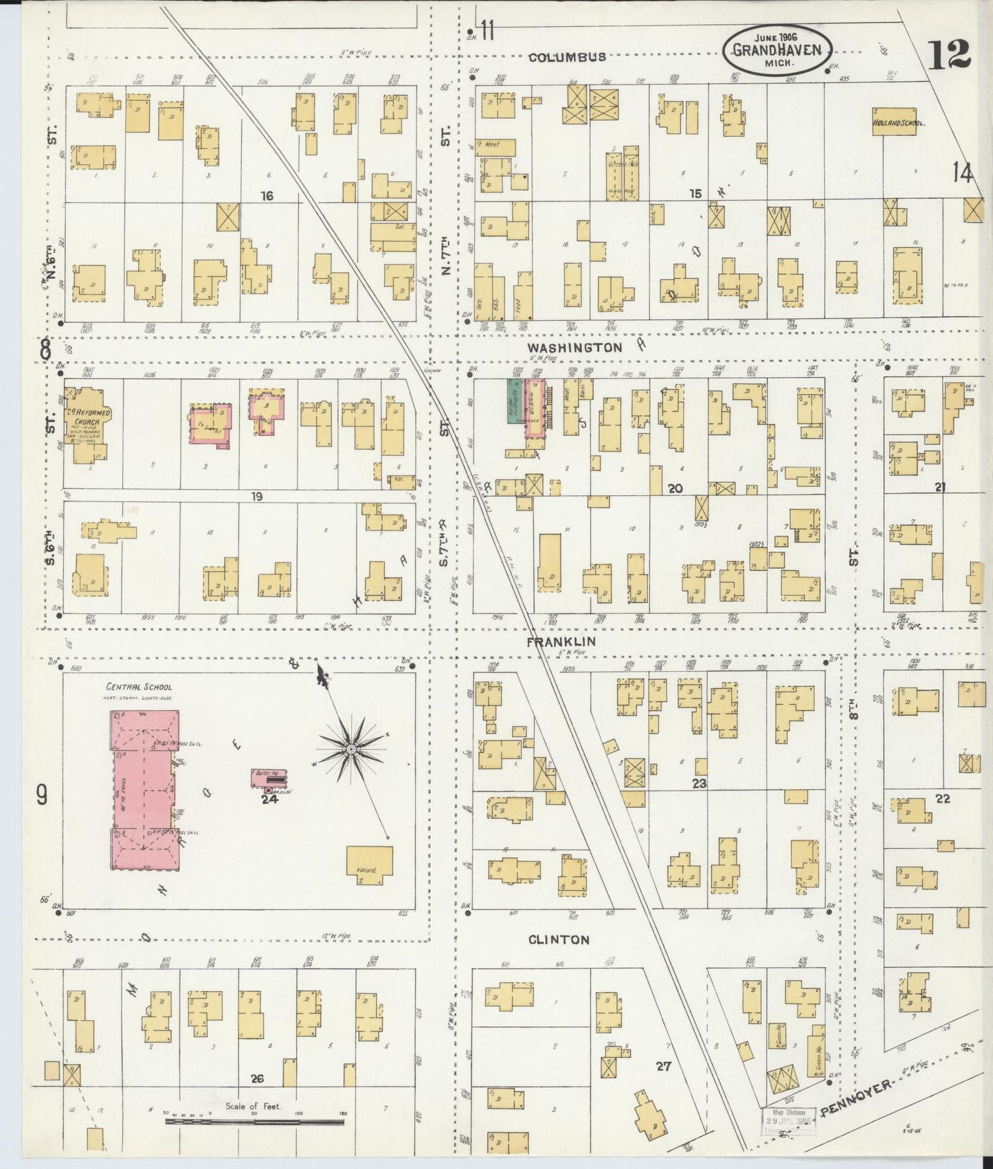 Sanborn Fire Insurance Map from Grand Haven, Ottawa County, Michigan (1906), Sheet #0012 - Complete Map Set gallery image, historic Sanborn map, vintage wall art, Michigan Michigan