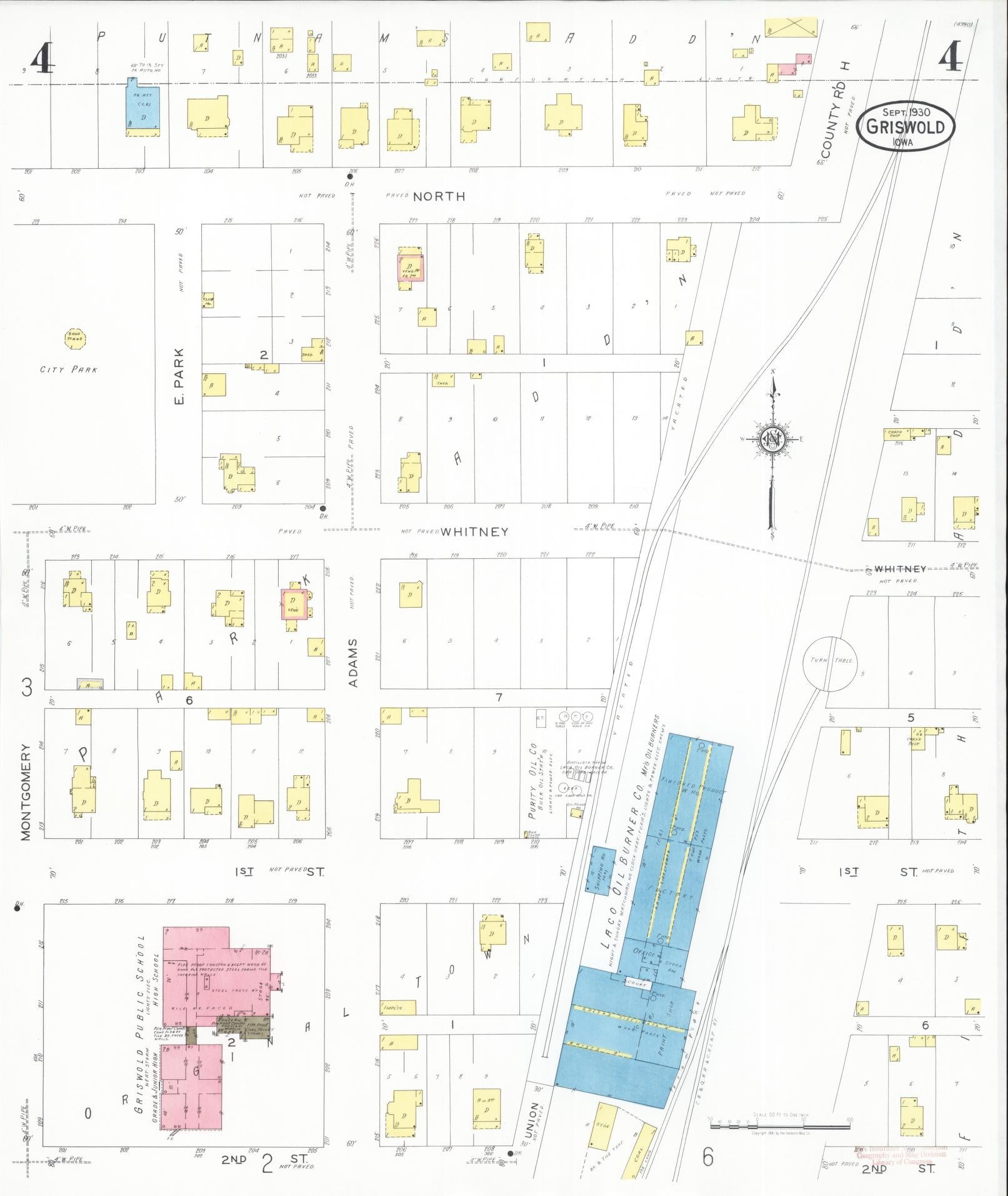 Sanborn Fire Insurance Map from Griswold, Cass County, Iowa (1930), Sheet #0004 - Historic Sanborn Fire Insurance Map Print, vintage old map wall art
