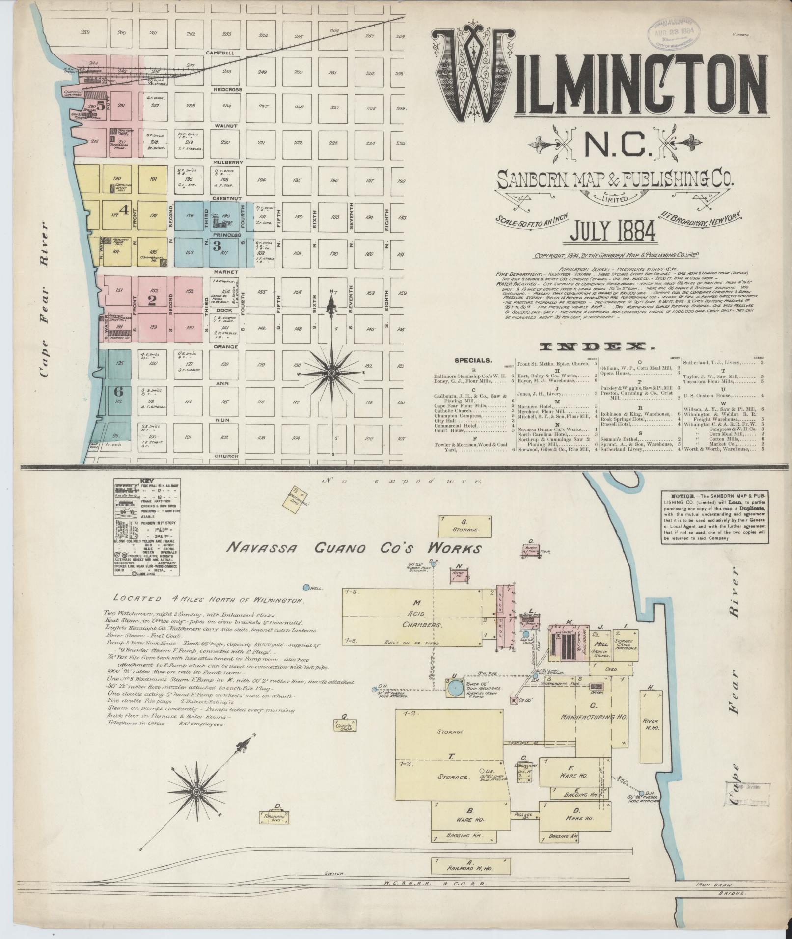 Sanborn Fire Insurance Map from Wilmington, New Hanover County, North Carolina (1884), Sheet #0001 - Complete Map Set gallery image, historic Sanborn map, vintage wall art, North Carolina North Carolina