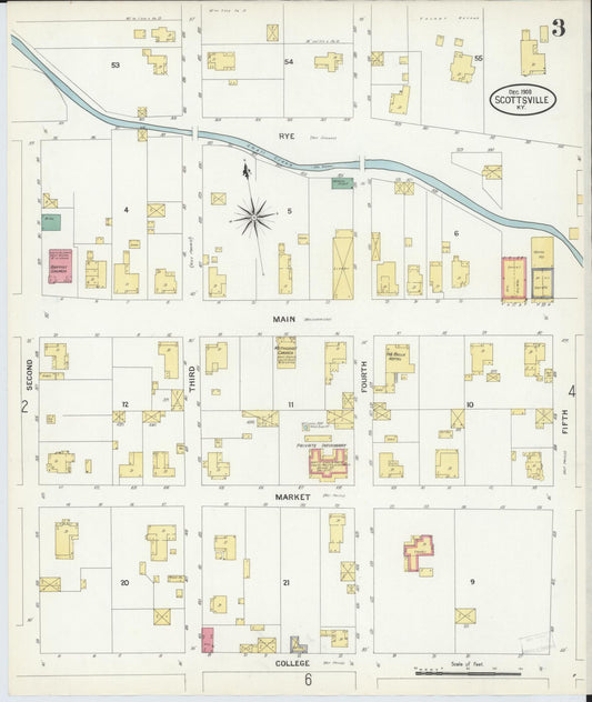 Sanborn Fire Insurance Map from Scottsville, Allen County, Kentucky (1908), Sheet #0003 - Historic Sanborn Fire Insurance Map Print, vintage old map wall art, antique decor, genealogy gift, Kentucky Kentucky map