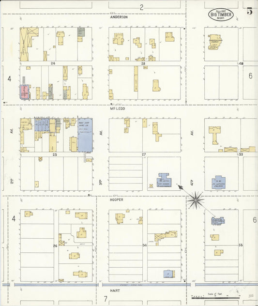 Sanborn Fire Insurance Map from Big Timber, Sweet Grass County, Montana (1907), Sheet #0005 - Historic Sanborn Fire Insurance Map Print, vintage old map wall art, antique decor, genealogy gift, Montana Montana map