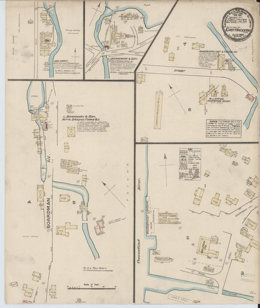 Sanborn Fire Insurance Map from East Haddam, Middlesex County, Connecticut (1884), Sheet #0001 - Historic Sanborn Fire Insurance Map Print, vintage old map wall art, antique decor, genealogy gift, Connecticut Connecticut map