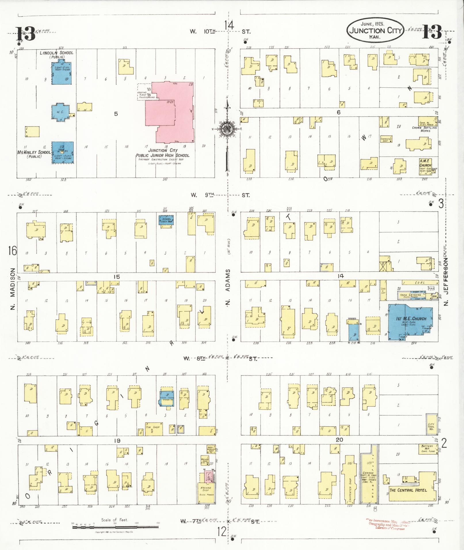 Sanborn Fire Insurance Map from Junction City, Geary County, Kansas (1925), Sheet #0013 - Complete Map Set gallery image, historic Sanborn map, vintage wall art, Kansas Kansas