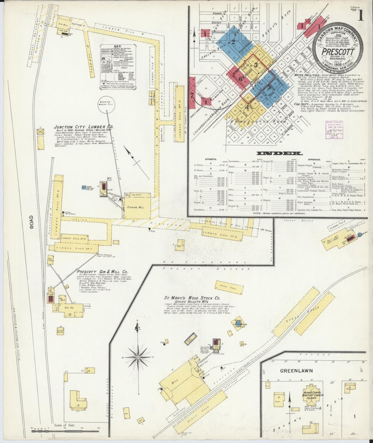 Sanborn Fire Insurance Map from Prescott, Nevada County, Arkansas (1908), Sheet #0001 - Complete Map Set gallery image, historic Sanborn map, vintage wall art, Prescott Nevada