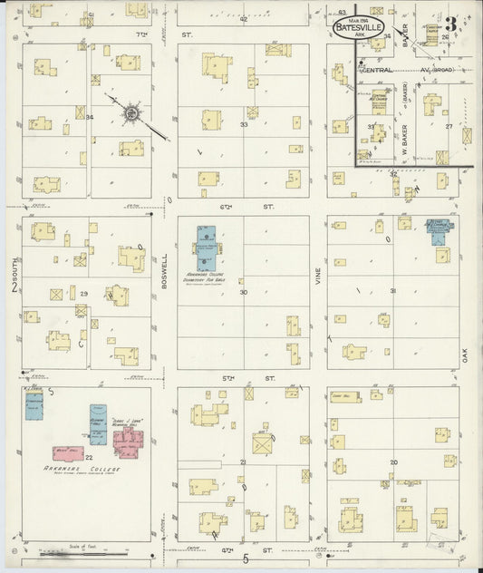 Sanborn Fire Insurance Map from Batesville, Independence County, Arkansas (1914), Sheet #0003 - Historic Sanborn Fire Insurance Map Print, vintage old map wall art, antique decor, genealogy gift, Arkansas Arkansas map