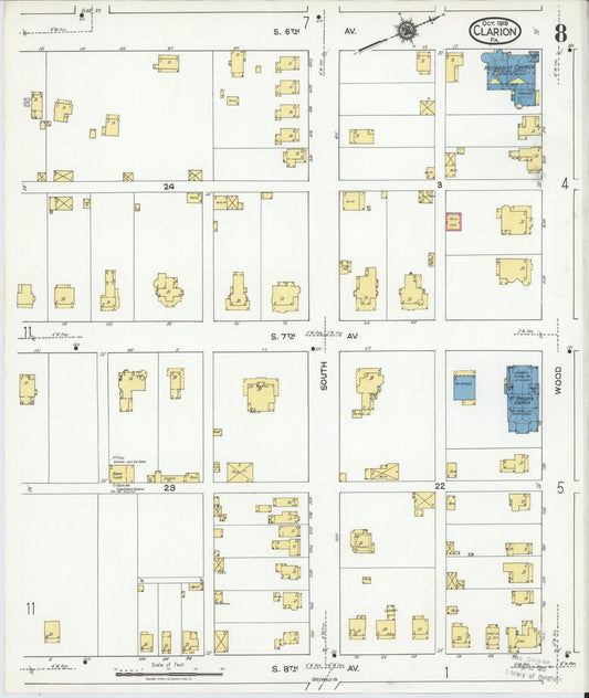 Sanborn Fire Insurance Map from Clarion, Clarion County, Pennsylvania (1919), Sheet #0008 - Historic Sanborn Fire Insurance Map Print, vintage old map wall art, antique decor, genealogy gift, Pennsylvania Pennsylvania map