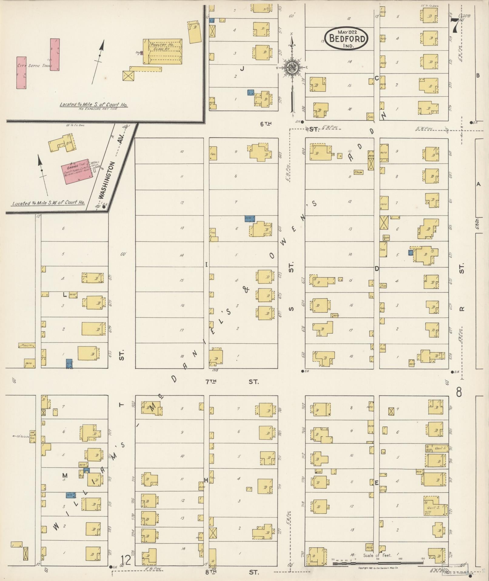 Sanborn Fire Insurance Map from Bedford, Lawrence County, Indiana (1922), Sheet #0007 - Complete Map Set gallery image, historic Sanborn map, vintage wall art, Indiana Indiana
