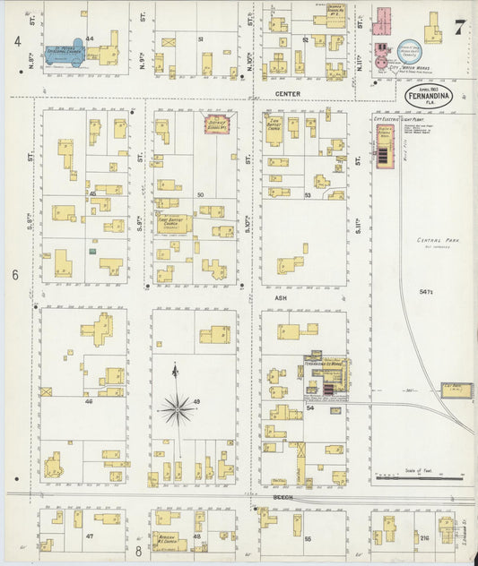 Sanborn Fire Insurance Map from Fernandina, Nassau County, Florida (1903), Sheet #0007 - Historic Sanborn Fire Insurance Map Print, vintage old map wall art, antique decor, genealogy gift, Florida Florida map