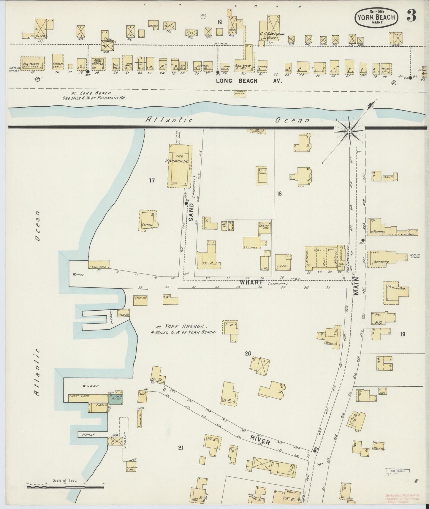 Sanborn Fire Insurance Map from York Beach, York County, Maine (1886), Sheet #0003 - Complete Map Set gallery image, historic Sanborn map, vintage wall art, Maine Maine