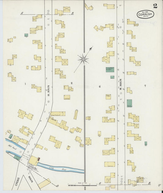 Sanborn Fire Insurance Map from Cornish, York County, Maine (1892), Sheet #0002 - Historic Sanborn Fire Insurance Map Print, vintage old map wall art, antique decor, genealogy gift, Maine Maine map