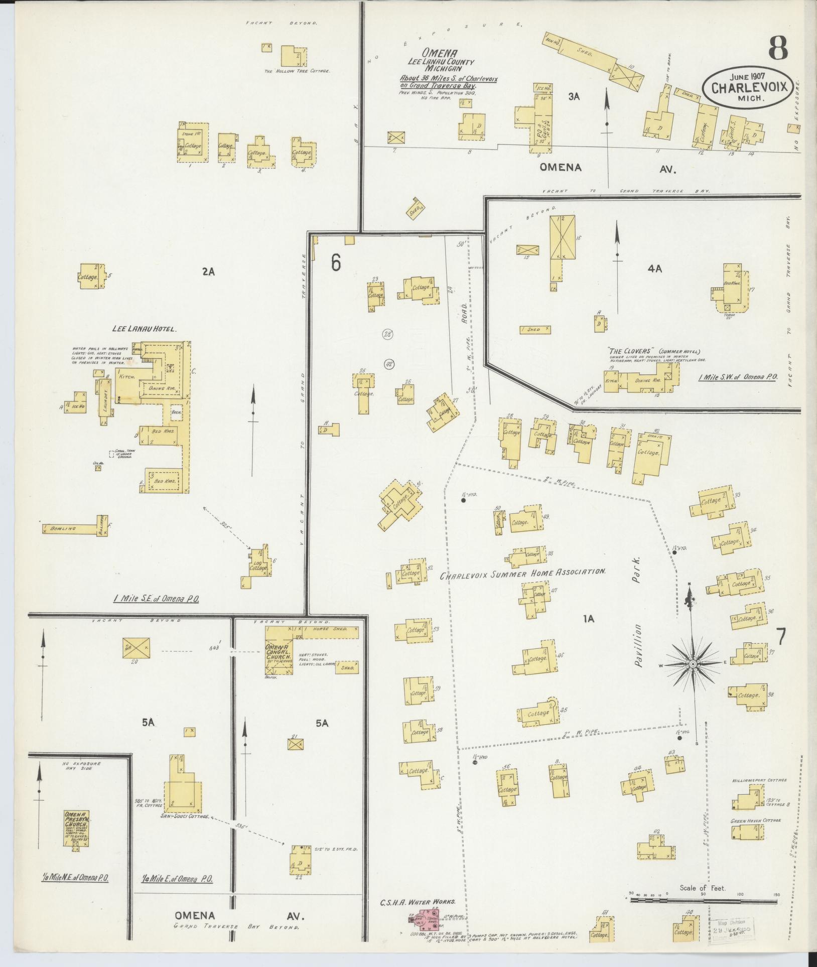 Sanborn Fire Insurance Map from Charlevoix, Charlevoix County, Michigan (1907), Sheet #0008 - Historic Sanborn Fire Insurance Map Print, vintage old map wall art, antique decor, genealogy gift, Michigan Michigan map
