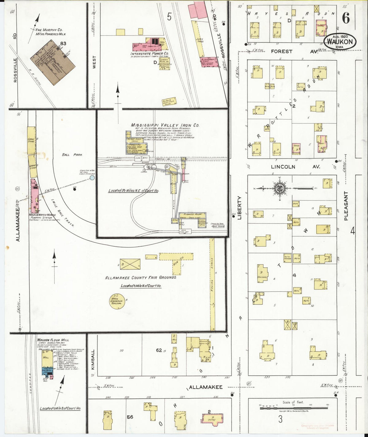 Sanborn Fire Insurance Map from Waukon, Allamakee County, Iowa (1920), Sheet #0006 - Historic Sanborn Fire Insurance Map Print, vintage old map wall art