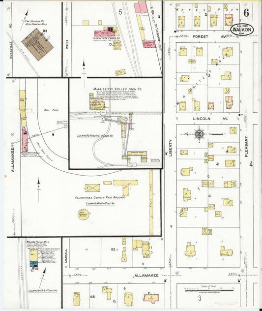 Sanborn Fire Insurance Map from Waukon, Allamakee County, Iowa (1920), Sheet #0006 - Historic Sanborn Fire Insurance Map Print, vintage old map wall art