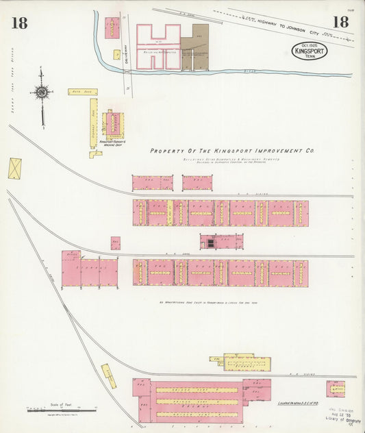 Sanborn Fire Insurance Map from Kingsport, Sullivan County, Tennessee (1925), Sheet #0018 - Historic Sanborn Fire Insurance Map Print, vintage old map wall art, antique decor, genealogy gift, Tennessee Tennessee map