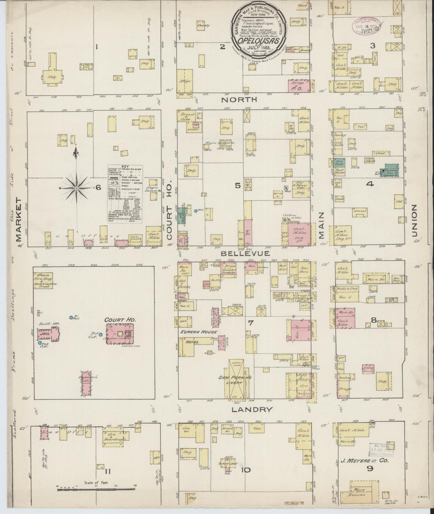 Sanborn Fire Insurance Map from Opelousas, Saint Landry Parish, Louisiana. (1885) – Historic Sanborn Fire Insurance Map Print