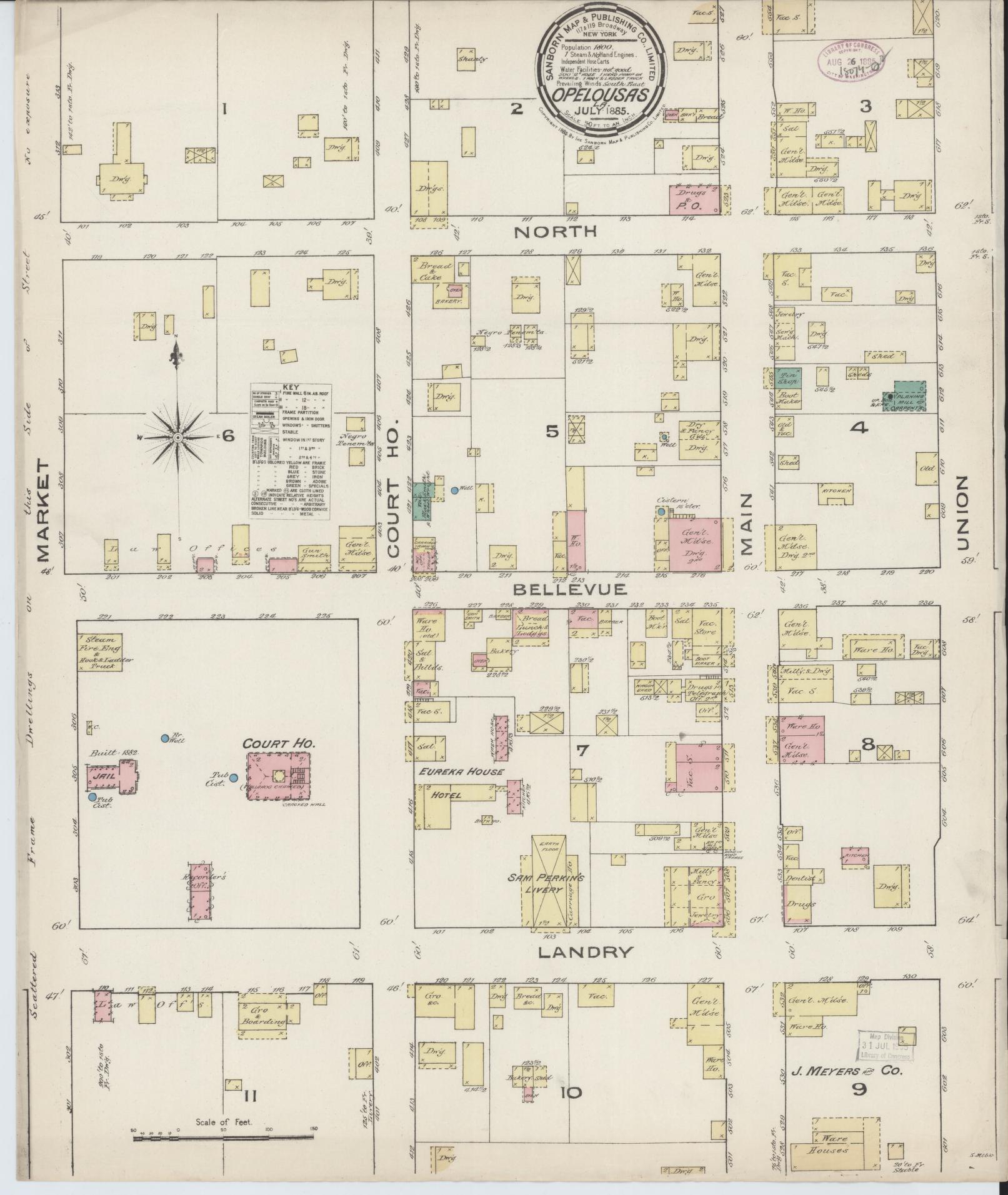 Sanborn Fire Insurance Map from Opelousas, Saint Landry Parish, Louisiana. (1885) – Historic Sanborn Fire Insurance Map Print