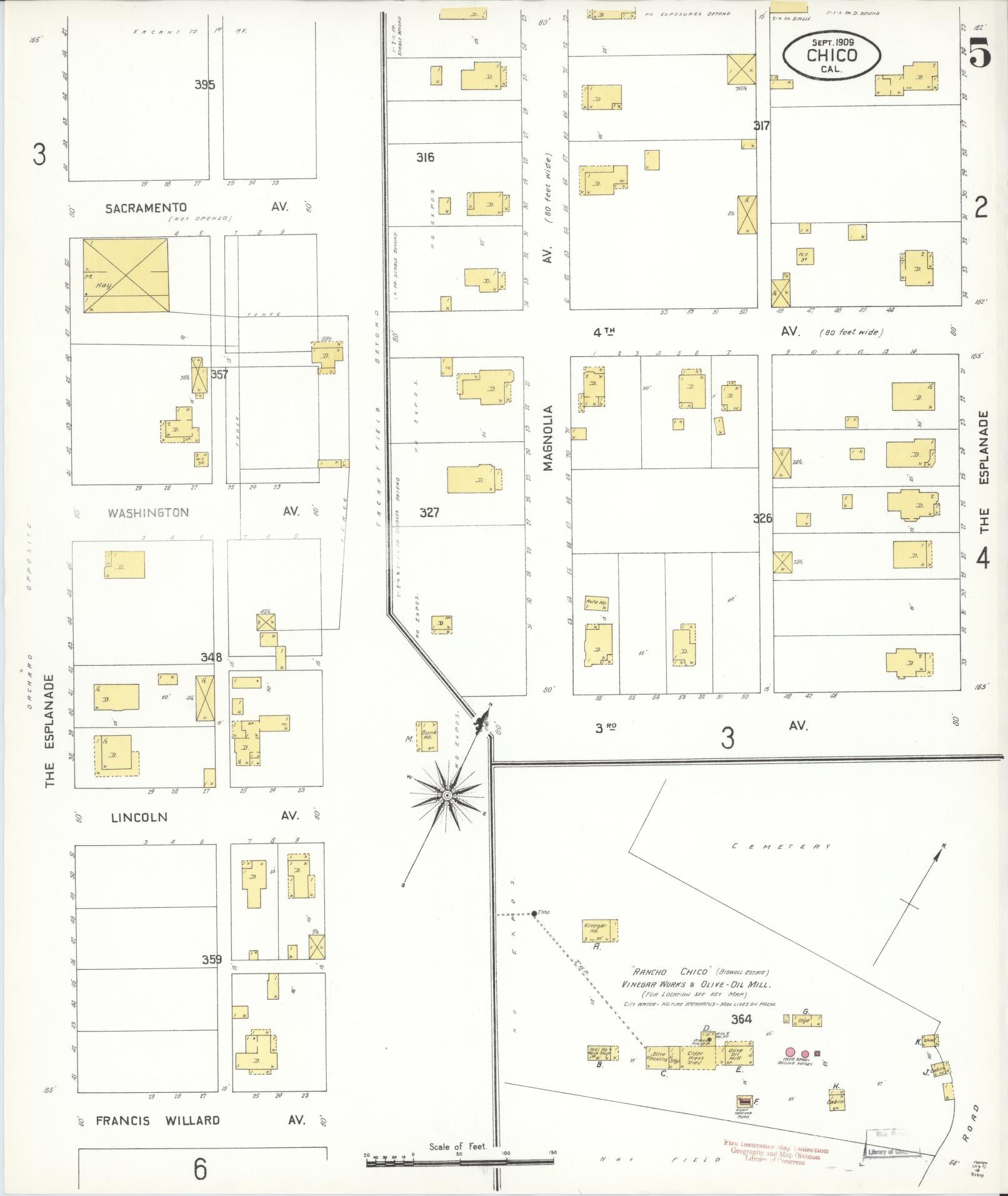 Sanborn Fire Insurance Map from Chico, Butte County, California (1909), Sheet #0005 - Complete Map Set gallery image, historic Sanborn map, vintage wall art, California California