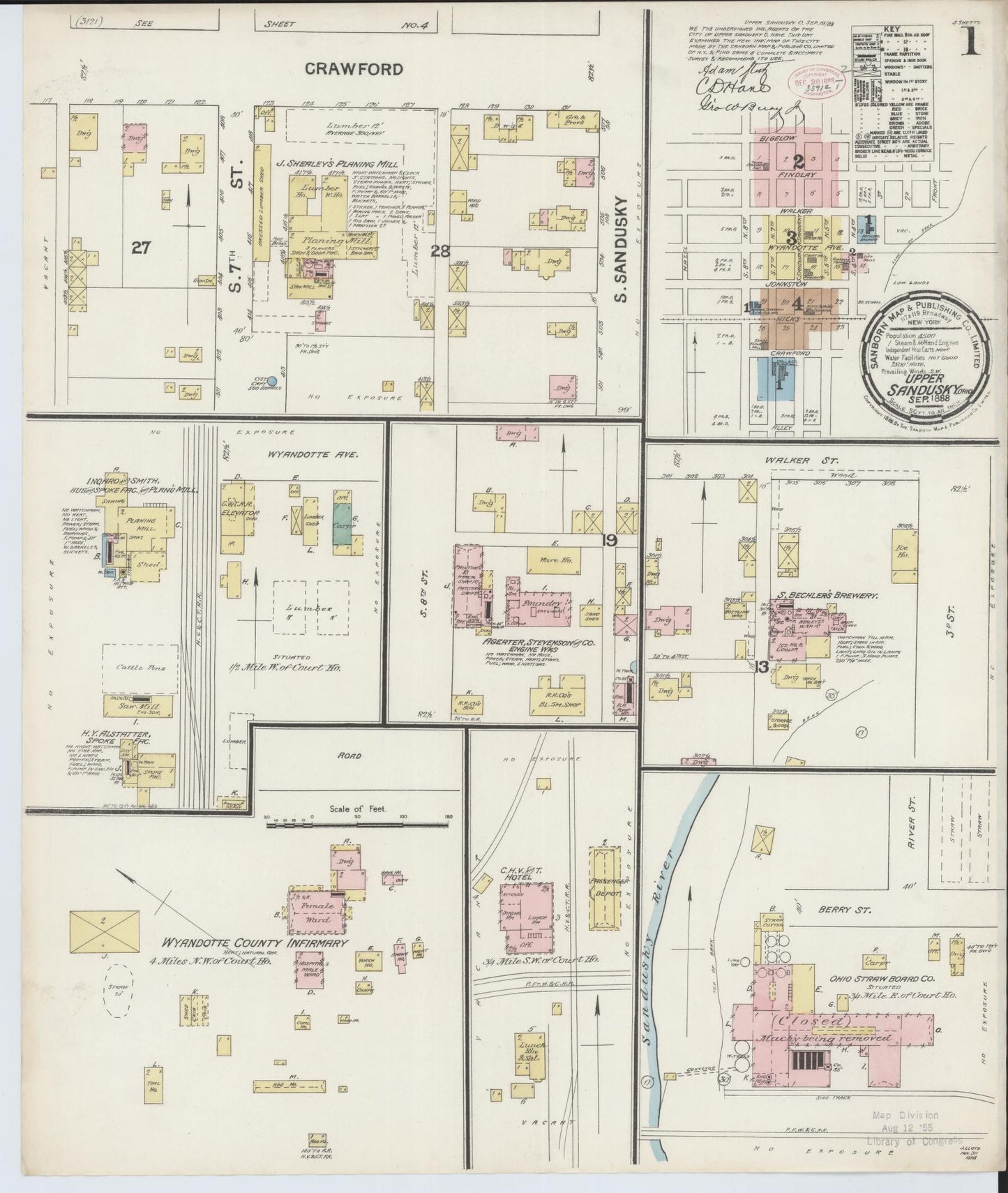 Sanborn Fire Insurance Map from Upper Sandusky, Wyandot County, Ohio (1888), Sheet #0001 - Complete Map Set gallery image, historic Sanborn map, vintage wall art, Ohio Ohio