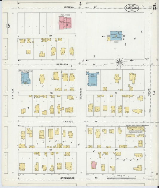 Sanborn Fire Insurance Map from Kankakee, Kankakee County, Illinois (1901), Sheet #0005 - Historic Sanborn Fire Insurance Map Print, vintage old map wall art, antique decor, genealogy gift, Illinois Illinois map