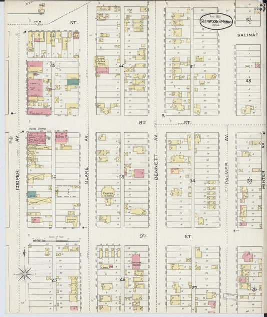 Sanborn Fire Insurance Map from Glenwood Springs, Garfield County, Colorado (1893), Sheet #0003 - Historic Sanborn Fire Insurance Map Print, vintage old map wall art, antique decor, genealogy gift, Colorado Colorado map