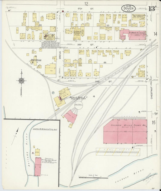 Sanborn Fire Insurance Map from Dover, Strafford County, New Hampshire (1912), Sheet #0013 - Historic Sanborn Fire Insurance Map Print, vintage old map wall art, antique decor, genealogy gift, New Hampshire New Hampshire map