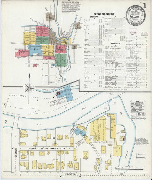 Sanborn Fire Insurance Map from Medina, Orleans County, New York (1904), Sheet #0001 - Historic Sanborn Fire Insurance Map Print, vintage old map wall art, antique decor, genealogy gift, New York New York map