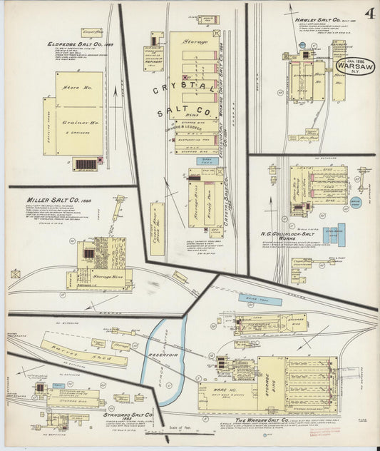 Sanborn Fire Insurance Map from Warsaw, Wyoming County, New York (1886), Sheet #0004 - Historic Sanborn Fire Insurance Map Print, vintage old map wall art, antique decor, genealogy gift, New York New York map