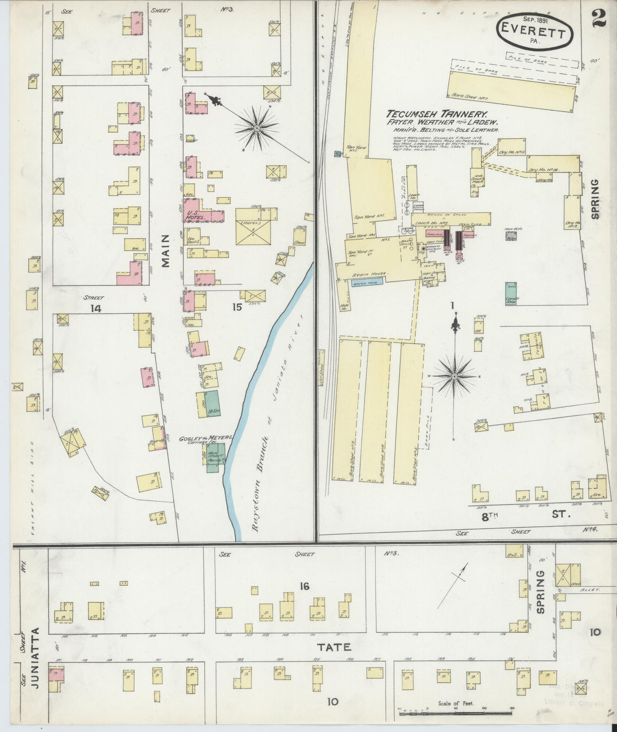 Sanborn Fire Insurance Map from Everett, Bedford County, Pennsylvania (1891), Sheet #0002 - Complete Map Set gallery image, historic Sanborn map, vintage wall art, Pennsylvania Pennsylvania