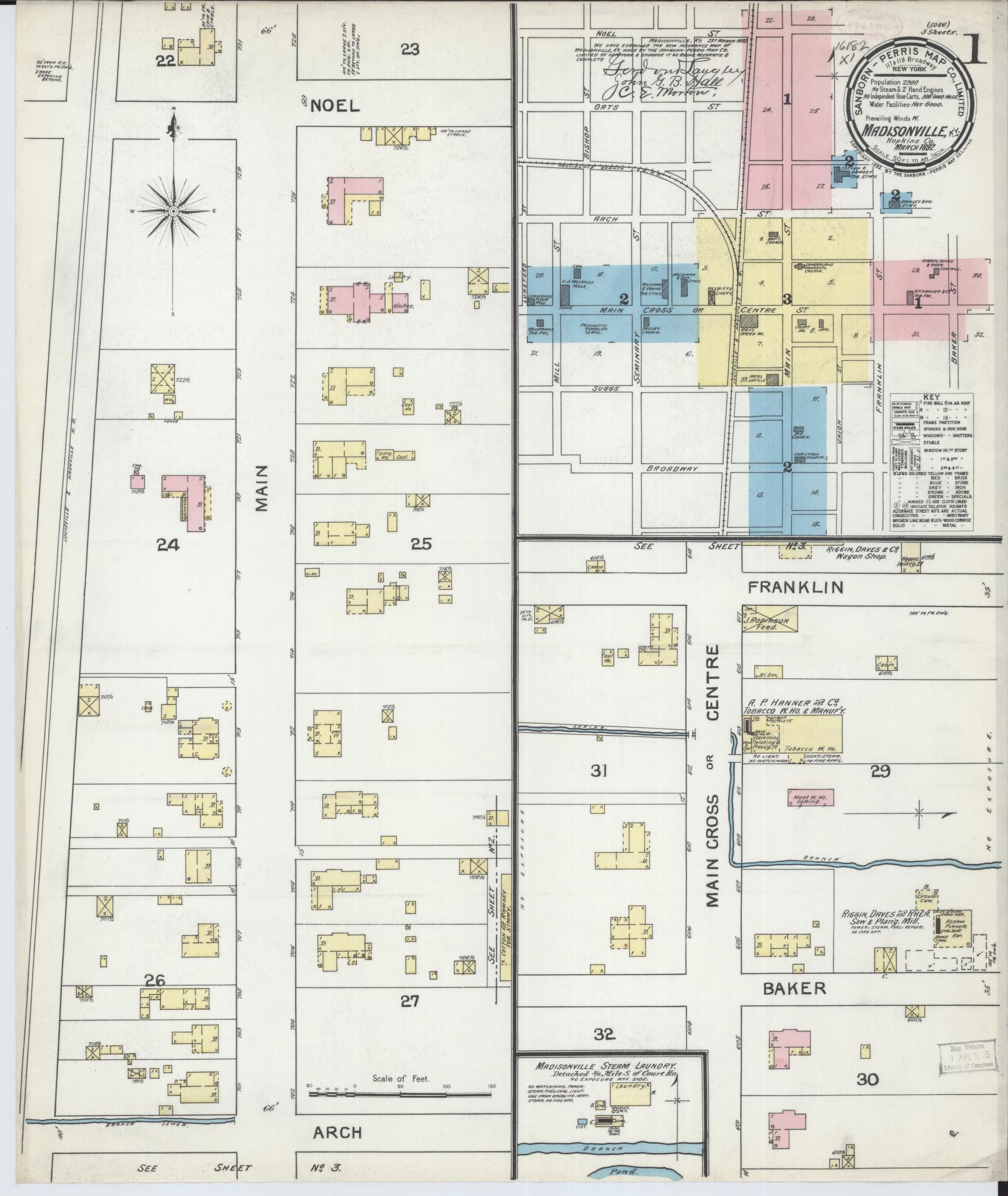 Sanborn Fire Insurance Map from Madisonville, Hopkins County, Kentucky (1892), Sheet #0001 - Historic Sanborn Fire Insurance Map Print, vintage old map wall art, antique decor, genealogy gift, Kentucky Kentucky map