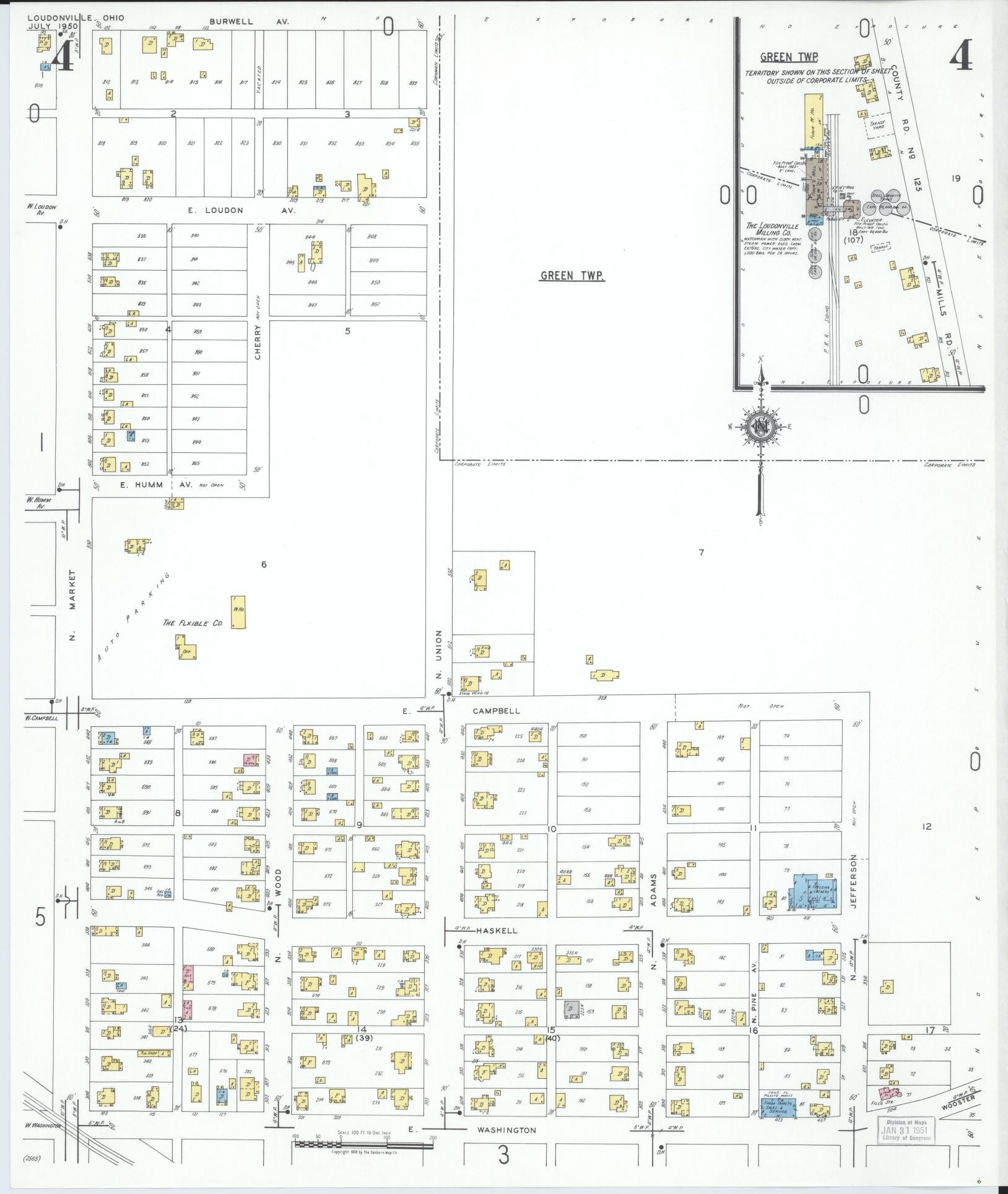 Sanborn Fire Insurance Map from Loudonville, Ashland County, Ohio (1950), Sheet #0004 - Historic Sanborn Fire Insurance Map Print, vintage old map wall art, antique decor, genealogy gift, Ohio Ohio map
