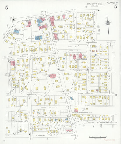 Sanborn Fire Insurance Map from Libertyville, Lake County, Illinois (1933), Sheet #0005 - Historic Sanborn Fire Insurance Map Print, vintage old map wall art, antique decor, genealogy gift, Illinois Illinois map