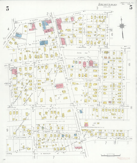 Sanborn Fire Insurance Map from Libertyville, Lake County, Illinois (1933), Sheet #0005 - Historic Sanborn Fire Insurance Map Print, vintage old map wall art, antique decor, genealogy gift, Illinois Illinois map