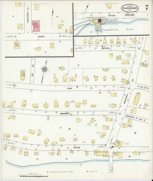 Sanborn Fire Insurance Map from Susquehanna, Susquehanna County, Pennsylvania (1911), Sheet #0007 - Historic Sanborn Fire Insurance Map Print, vintage old map wall art, antique decor, genealogy gift, Pennsylvania Pennsylvania map