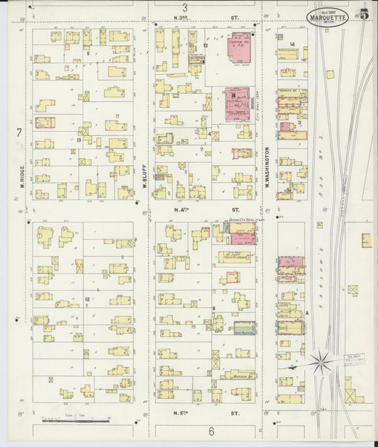 Sanborn Fire Insurance Map from Marquette, Marquette County, Michigan (1897), Sheet #0005 - Historic Sanborn Fire Insurance Map Print, vintage old map wall art, antique decor, genealogy gift, Michigan Michigan map